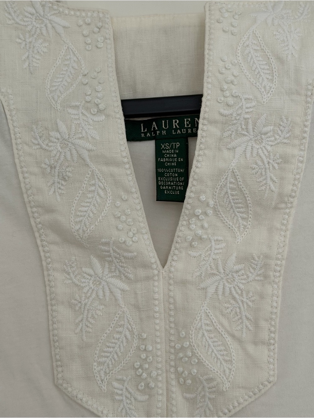 Lauren Ralph Lauren Women's Cream Embroidered Cotton Tunic Top